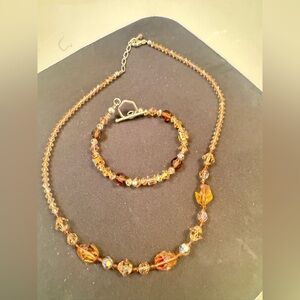 Elegant Gold and Brown Beaded Necklace and Bracelet Set